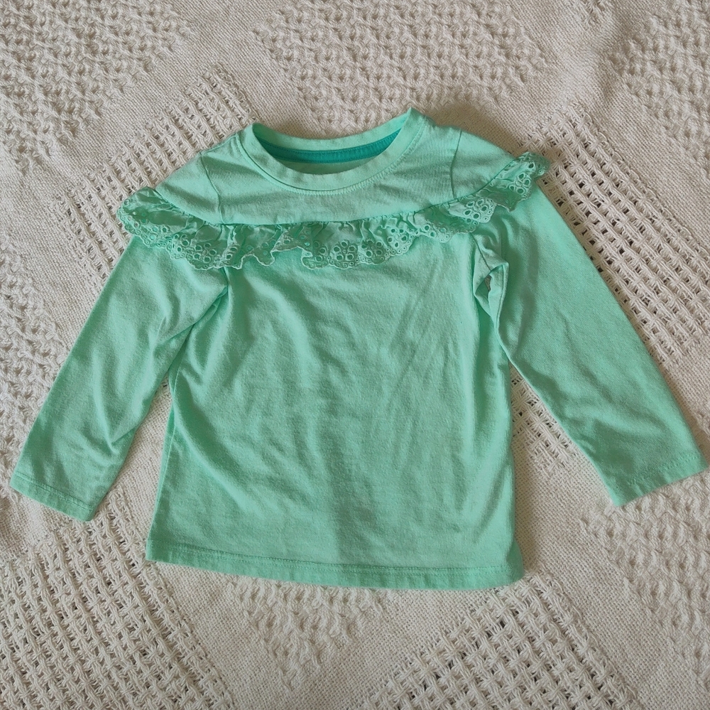 Long Sleeved Mint Tee Shirt Cat & Jack Size 18 Months Lacey Ruffle Detail